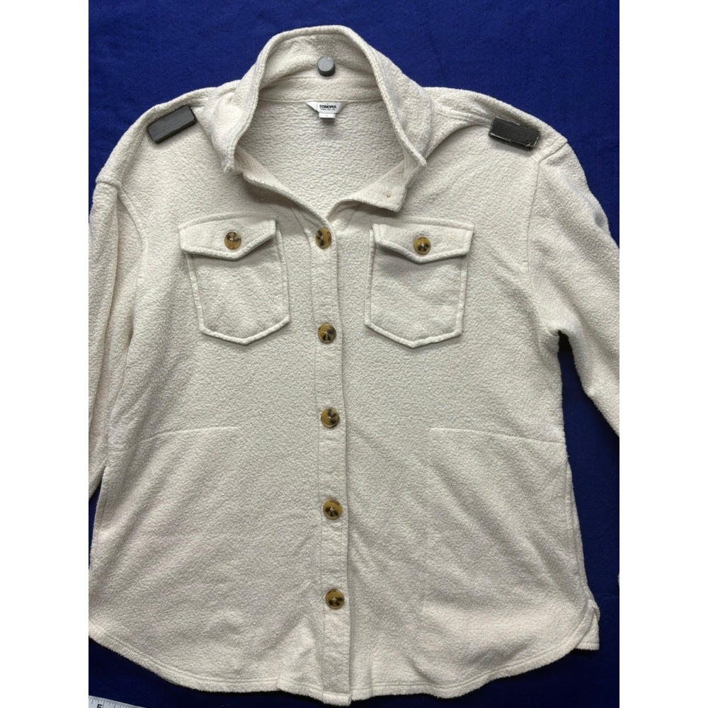 Sonoma Shirt Jacket Womens S Cream Fleece Shacket Button Up Pockets